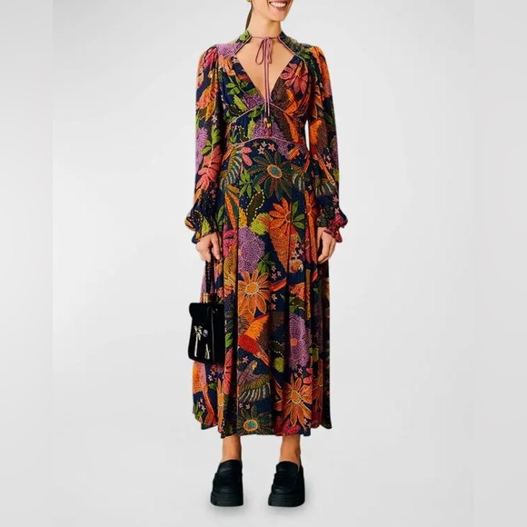 FARM Rio Dresses & Skirts - FARM Rio Multicolor Floral Long Sleeve Dress